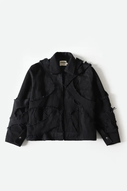 HANDWOVEN DENIM STRAP JACKET Oversized Jacket Tailored Jacket Straight Jacket