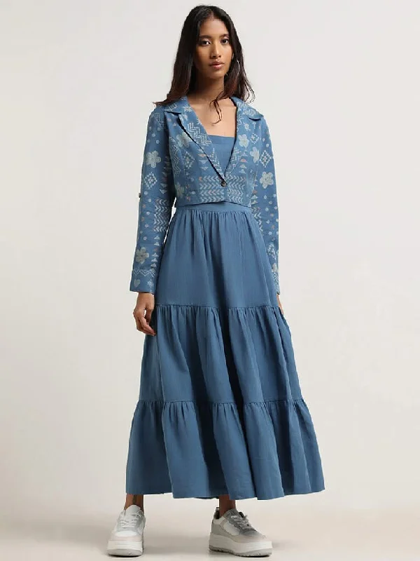 Bombay Paisley Blue Tiered Blended Linen Dress with Jacket Fitted Jacket Loose Jacket Oversized Jacket Bombay Paisley Blue Tiered Blended Linen Dress with Jacket Fitted Jacket Loose Jacket Oversized Jacket