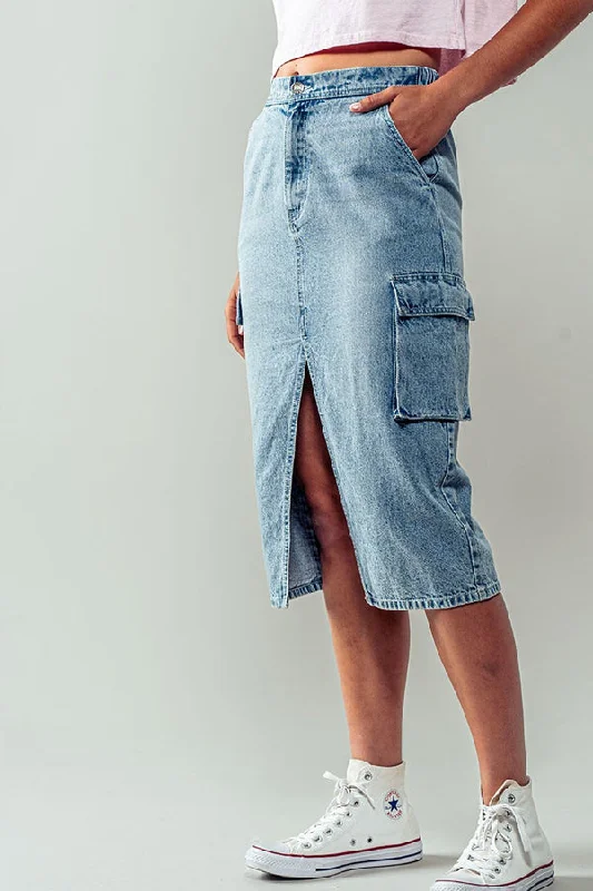 Back In Action Denim Midi Skirt velvet skirt plush