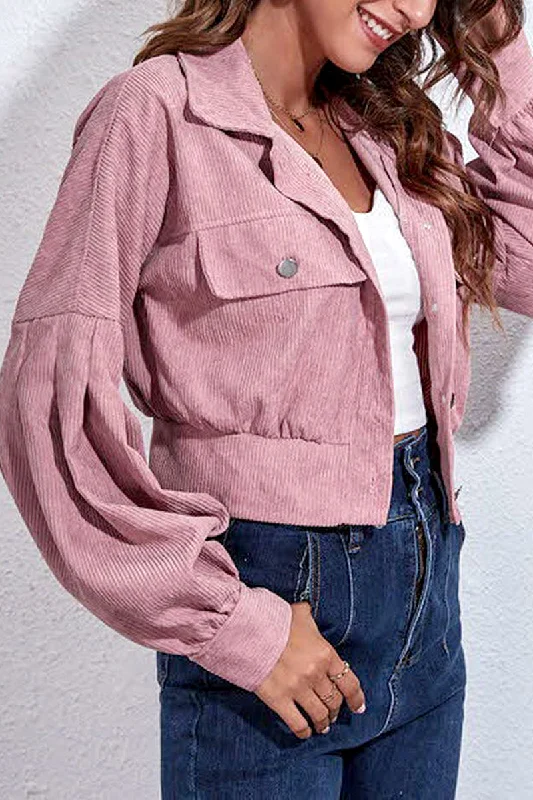 LANTERN SLEEVE CORDUROY JACKET One-Shoulder Jacket Off-the-Shoulder Jacket Asymmetrical Jacket