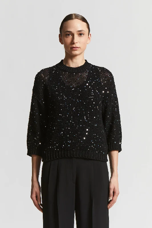 Cotton ribbon sweater with sequins Lightweight Heavyweight Midweight