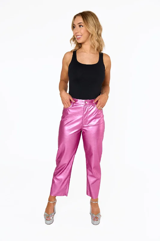 Shelby Straight Leg Pants - Magenta Soft Stretch Leggings