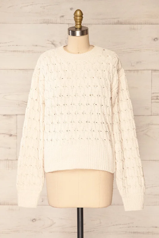 Orenb Cream | Weave Knit Sweater Fitted Slim Tailored