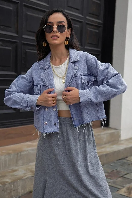 STREET HIPSTER JANE DENIM LAPEL JACKET Satin Jacket Silk Jacket Chiffon Jacket