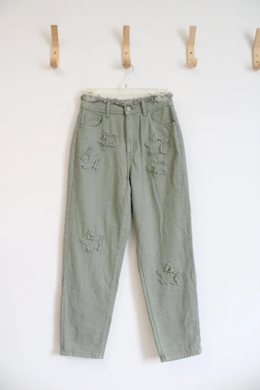 Shein Sage Green Star Patch Pants | 2 High-Waist Jogger Pants