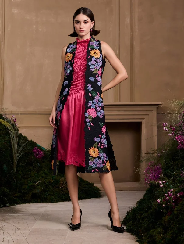 Fuchsia ruched cutwork dress and jacket Knit Jacket Woven Jacket Fleece Jacket