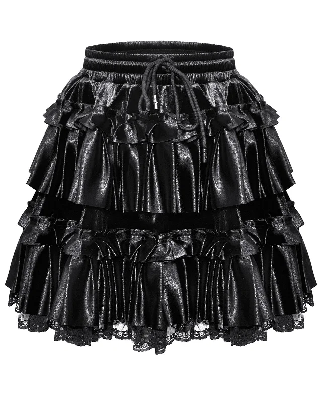 Dark In Love Dark Gothic Lolita Layered Velvet & Lace Frill Skater Mini Skirt lace skirt intricate