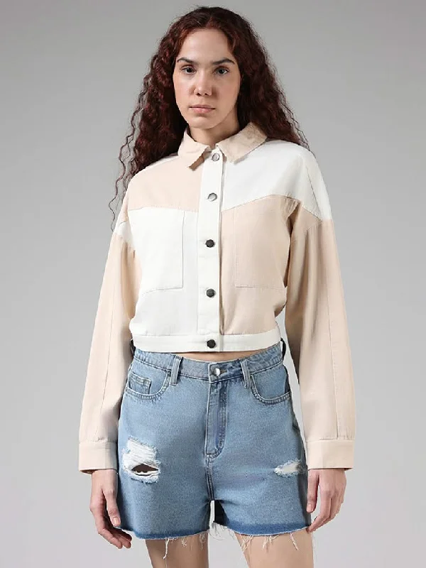 Nuon Beige Colo block Cotton Jacket Denim Jacket Leather Jacket Suede Jacket