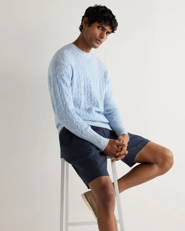 Men's Thames Cable Round Neck Cashmere Sweater Cornflower Blue Cable Knit Ribbed Knit Lace Knit Men's Thames Cable Round Neck Cashmere Sweater Cornflower Blue Cable Knit Ribbed Knit Lace Knit