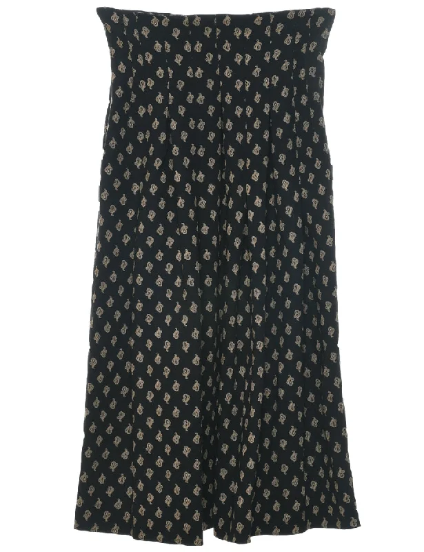 Paisley Print Midi Skirt - S linen skirt natural
