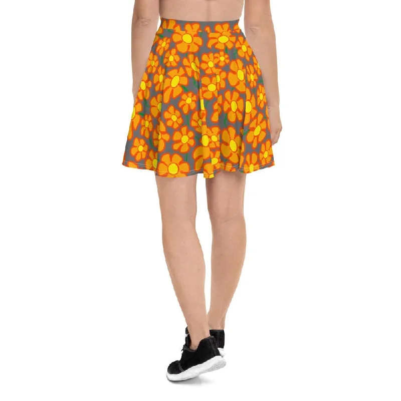 Orangeflower Pattern on Dark Gray - AOP Skater Skirt leather skirt bold