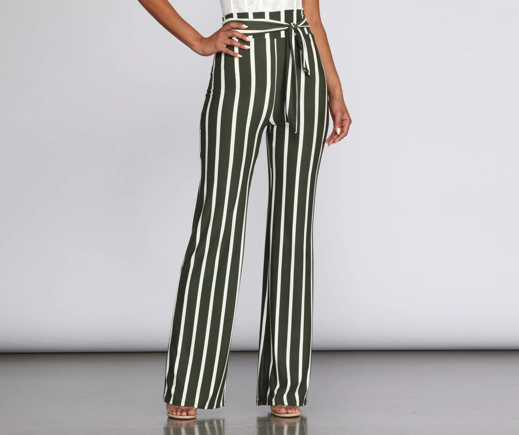 Chic Striped Tie Waist Pants Fashionable Jogger Pants