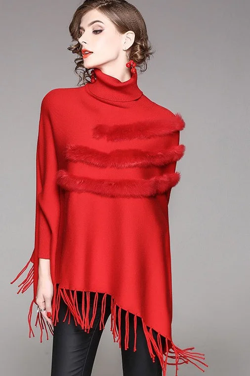 Dolman Sleeve Sweater W/ Fringe Open Front Closed Front Wrap Front
