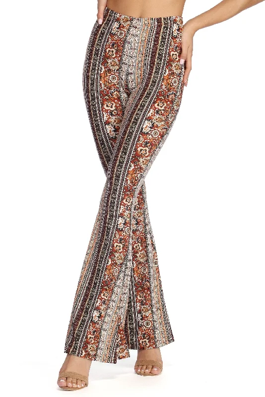 Boho Striped Flared Pants Classic Pleated Pants