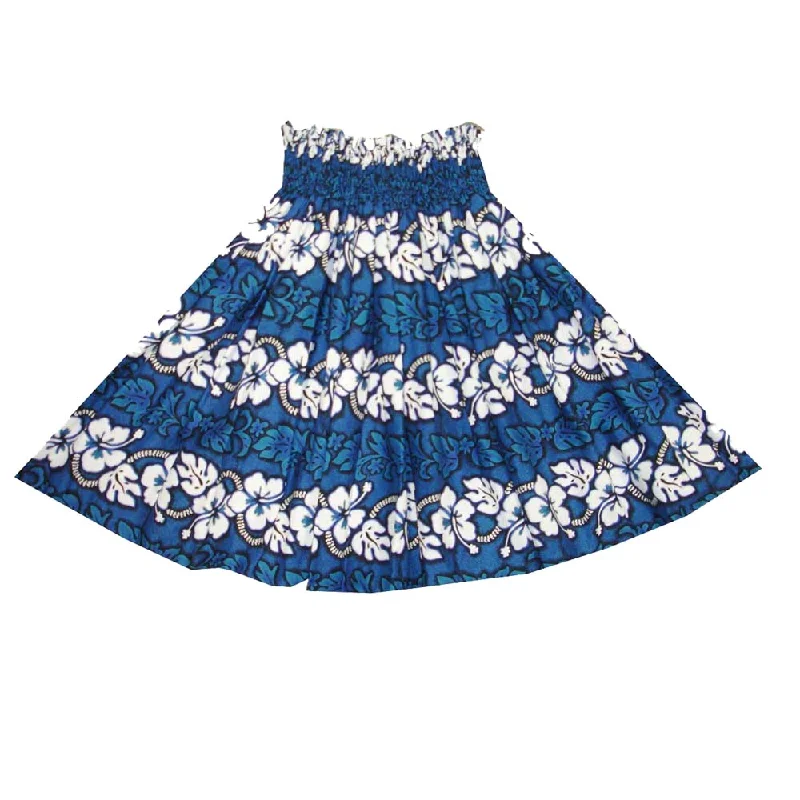 White Hibiscus Panel Cotton Navy blue Hula Skirt Made in Hawaii lightweight skirt design