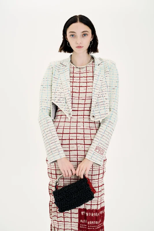 ORCHID PLAID PRINT CROPPED JACKET Stand-Up Collar Roll-Neck Collar Turtle Neck