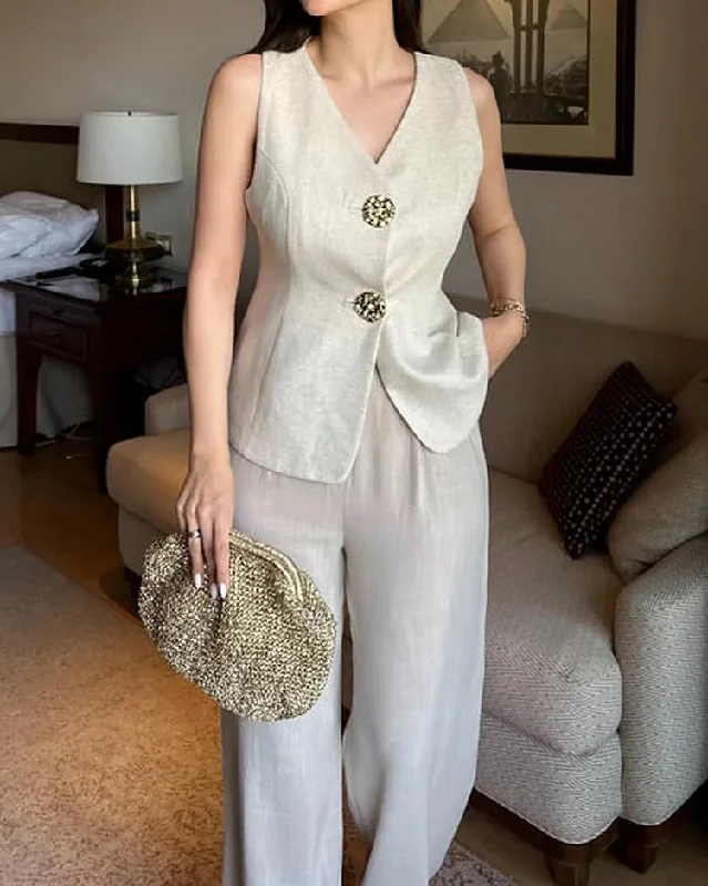 White Metal Button Vest Coat with Pants Comfortable Maternity Pants