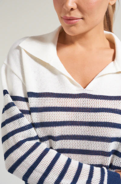 L'Oeuf Poché Pointelle Racquets Sweater Mesh Sweater Canvas Denim