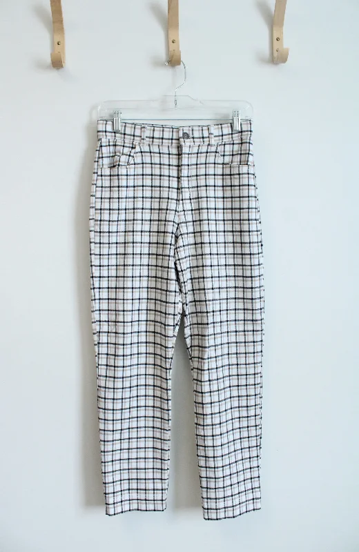 Hollister Ultra High Rise White Black & Tan Plaid Pants | S High-Waist Jogger Pants