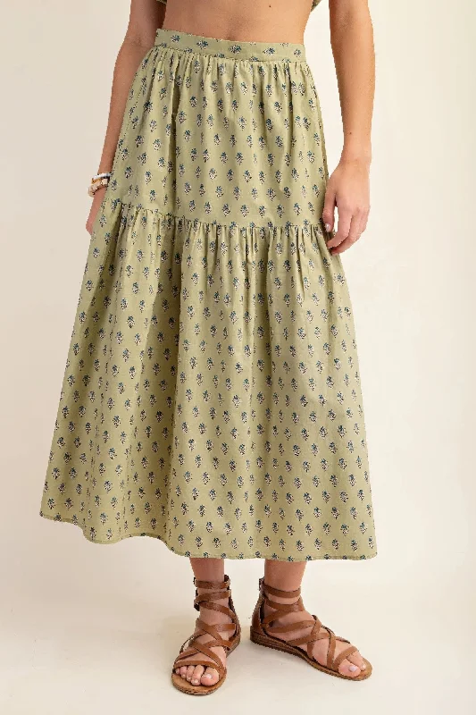 Printed tired midi skirt vintage skirt charm