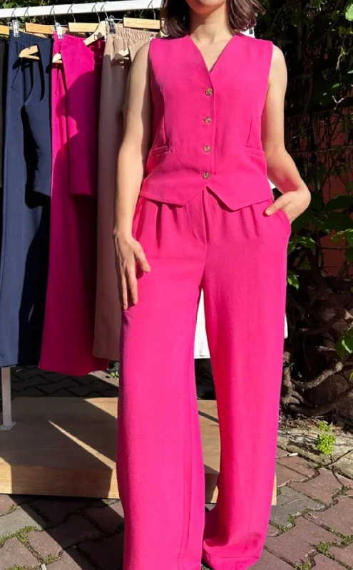 Pink Linen Vest Coat and Pant set Lightweight Jogger Pants