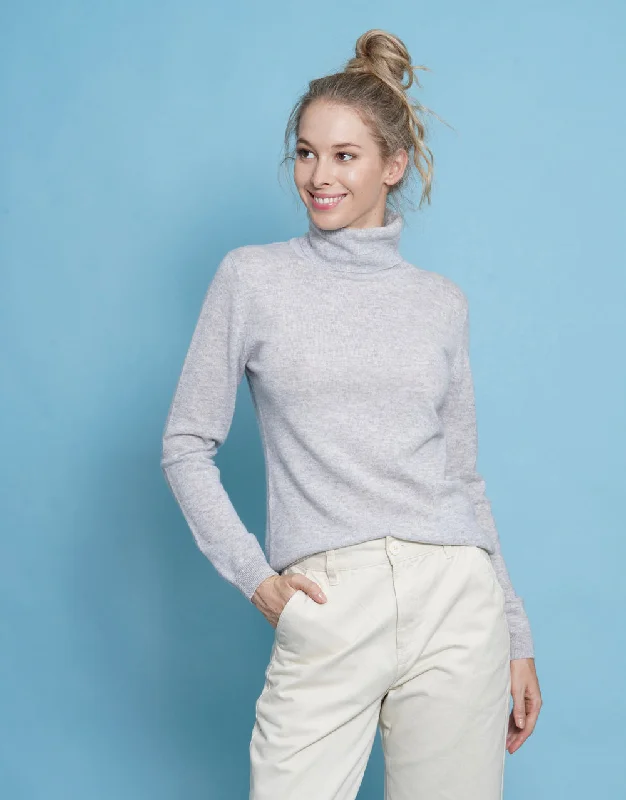 Light Cashmere Turtleneck Sweater in Silver Nylon Fabric Polyester Fabric Spandex Fabric