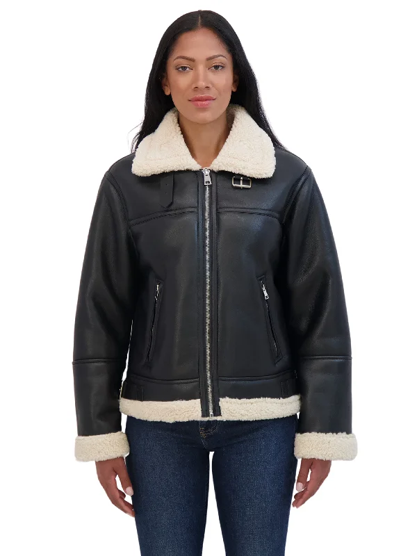 Sebby Collection Women's Zip Front Faux Leather Shearling Jacket Quilted Jacket Puffer Jacket Insulated Jacket Sebby Collection Women's Zip Front Faux Leather Shearling Jacket Quilted Jacket Puffer Jacket Insulated Jacket