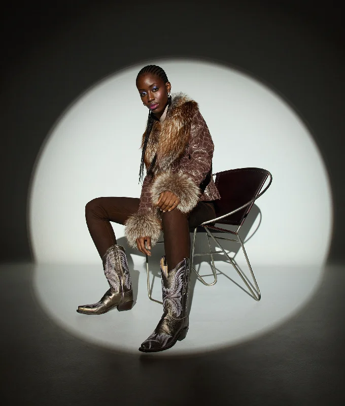 Luna Fox Jacket :: Brown Sparkle Elasticated Jacket Padded Jacket Insulated Jacket