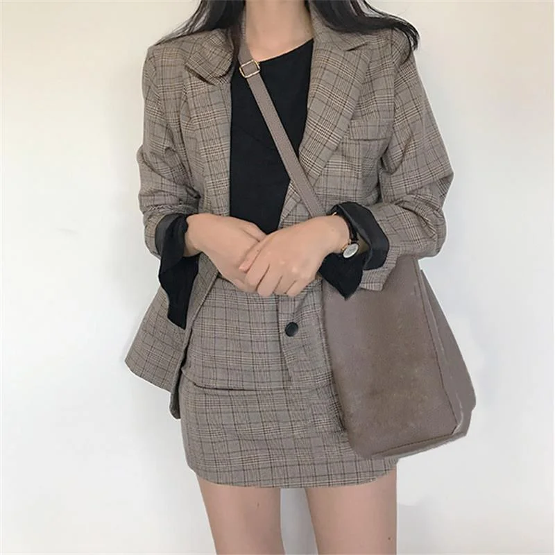 Selling 2022 Retro lattice stripes long suit jacket half skirt suit ladies casual suit + skirt two piece set A Jacket Blazer Coat Selling 2022 Retro lattice stripes long suit jacket half skirt suit ladies casual suit + skirt two piece set A Jacket Blazer Coat