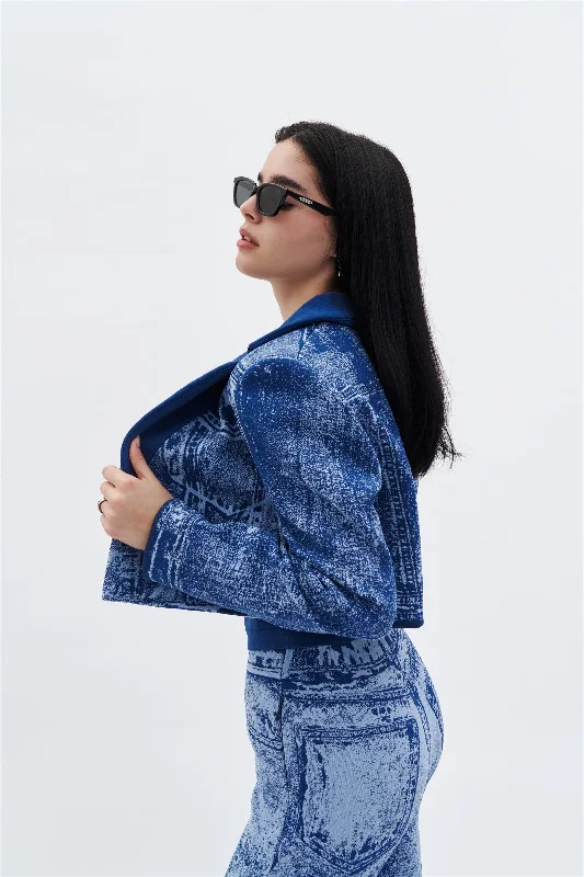NUDI FAKE DENIM CROPPED JACKET Print Jacket Jacquard Jacket Embroidered Jacket