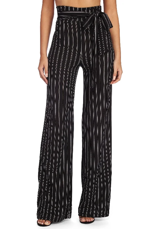 Say It In Pinstriped Pants Stylish Elastic Waist Pants