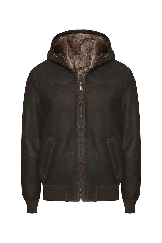 Carlo Men's Toscana Shearling Jacket with Hood - Cognac Fitted Jacket Loose Jacket Oversized Jacket Carlo Men's Toscana Shearling Jacket with Hood - Cognac Fitted Jacket Loose Jacket Oversized Jacket