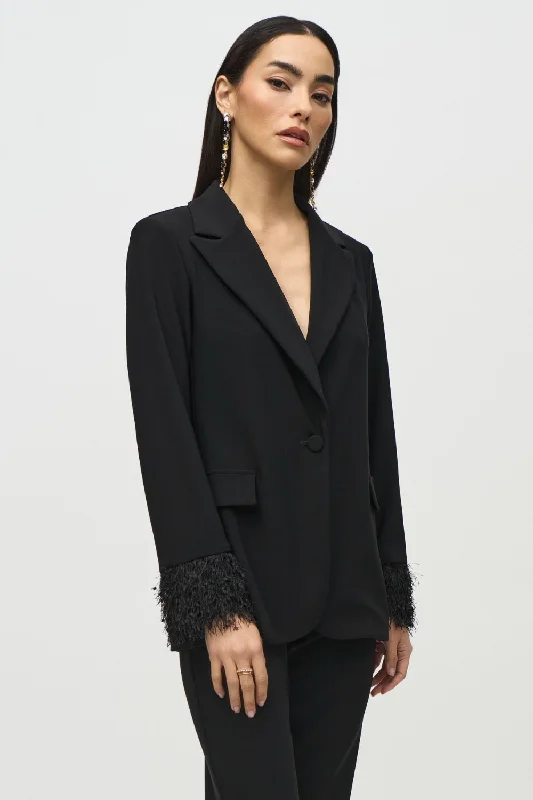 Joseph Ribkoff Black Fringe Cuffs Blazer Jacket 244194 Fleece Jacket Down Jacket Parka Joseph Ribkoff Black Fringe Cuffs Blazer Jacket 244194 Fleece Jacket Down Jacket Parka