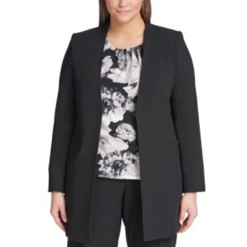 CALVIN KLEIN - Plus Open Front Professional Topper Jacket Zippered Front Buttoned Front Snap Front CALVIN KLEIN - Plus Open Front Professional Topper Jacket Zippered Front Buttoned Front Snap Front
