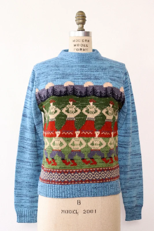 Sigallo Folk Dancing Sweater M/L Graphic Sweater Embroidered Appliqued