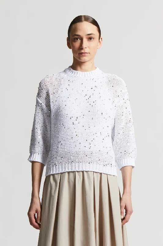 Cotton ribbon sweater with sequins Spandex Rayon Corduroy