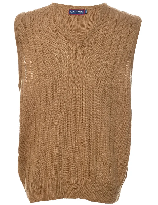 Light Brown Sweater Vest - L Denim Fabric Leather Fabric Suede Fabric