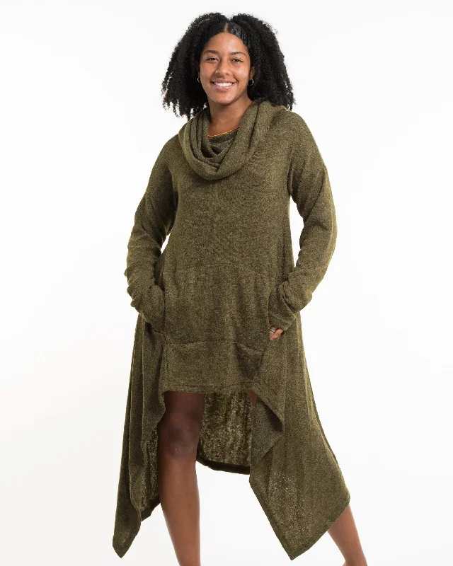 Ultra Long Hooded Sweater in Green Machine Wash Dry Clean Hand Wash