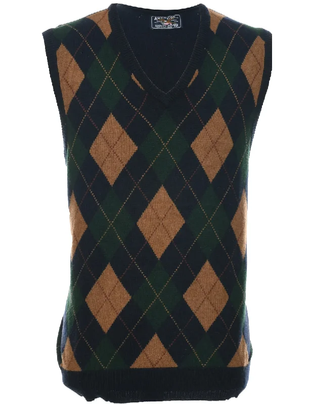 Sweater Argyle Pattern Vest - M Hooded Sweater Collared Sweater Shawl Collar
