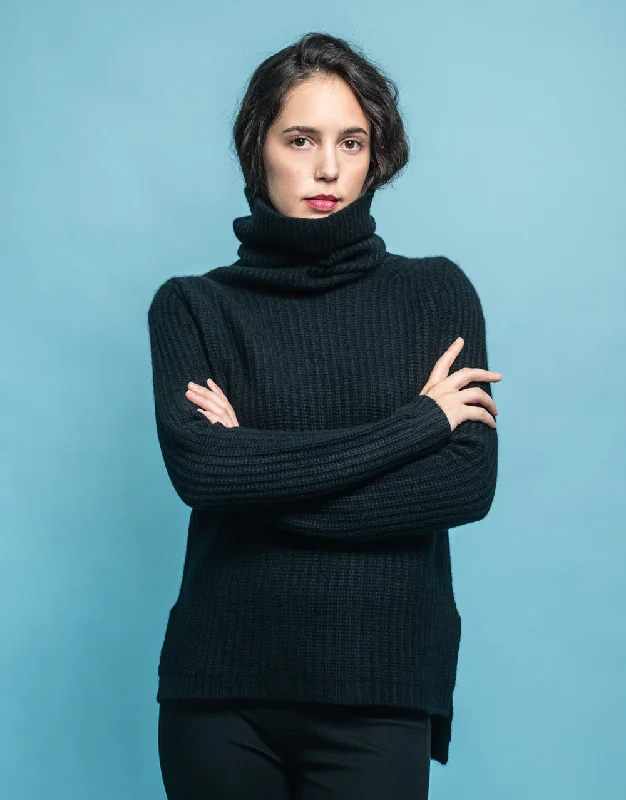 Rib Knit Turtleneck Sweater in Black Anti-Pilling Anti-Shrink Durable