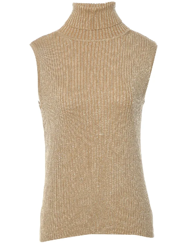 Sweater Polo Neck Vest - S Silk Blend Satin Velvet