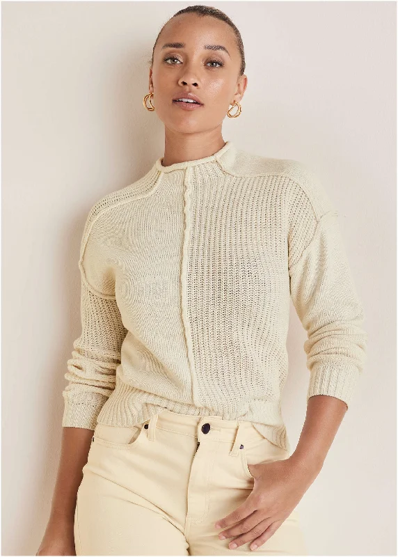 Mock Neck Knit Sweater  - Off White Neon Metallic Matte