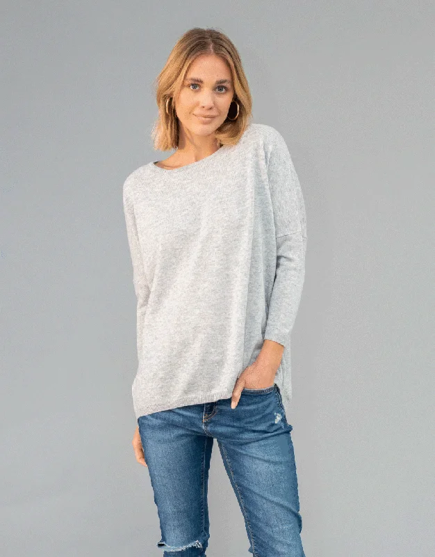 Crew Neck Drape Sweater in Platinum Open Front Closed Front Wrap Front