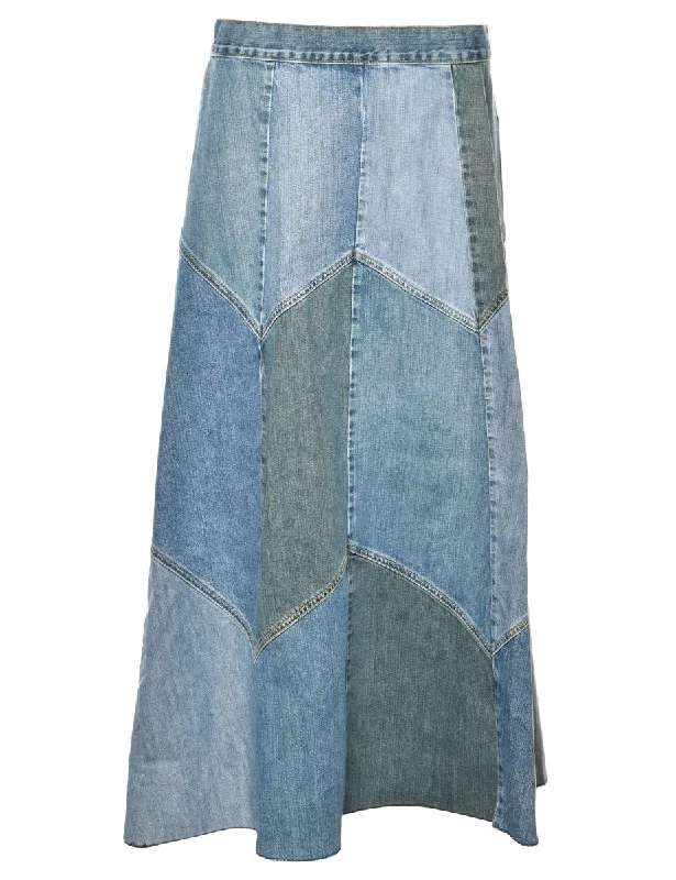 Patchwork 1990s Denim Maxi Skirt - M leather skirt refined
