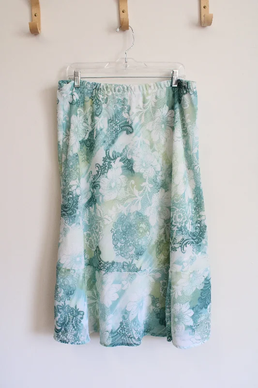 Alfred Dunner Blue Green & White Floral Midi Skirt | 14 leather skirt bold