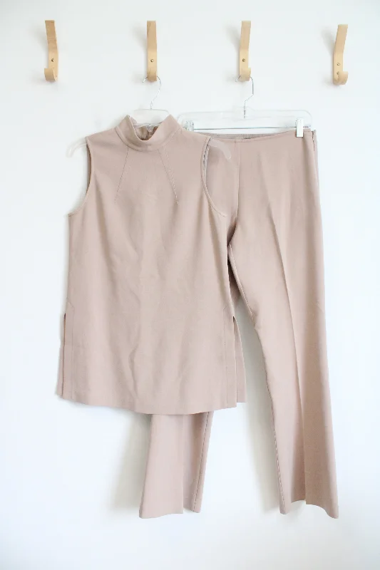 Trina Turk Tan Two-Piece Jaya Tunic Mock Neck Top & Pant Set | 2 Stretch Fit Pants