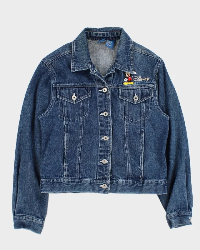00s Disney Embroidered Denim Jacket - S Belted Jacket Elasticated Jacket Padded Jacket