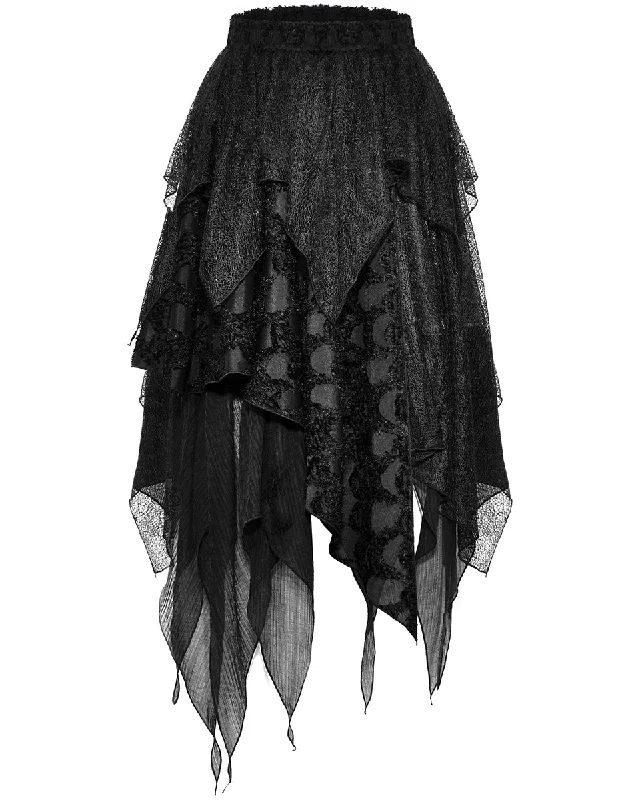 Dark In Love Dark Gothic Punk Witch Long Asymmetric Layered Skirt silk skirt lustrous
