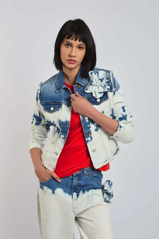 Women Jacket Cropped Denim Blue Cardigan Sweater Pullover