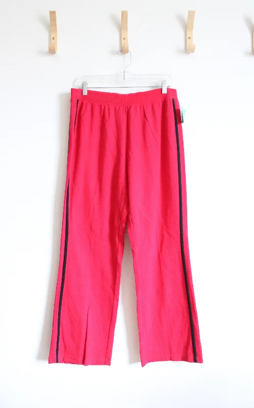 NEW Rafaella Hot Pink Black Striped Track Pants | L Lightweight Linen Pants
